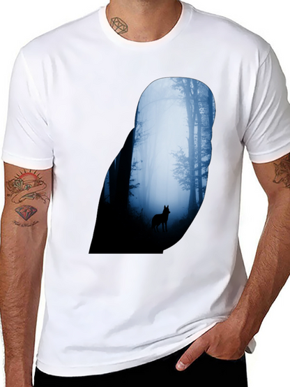 Wolf Silhouette Forest Graphic Tee - Black