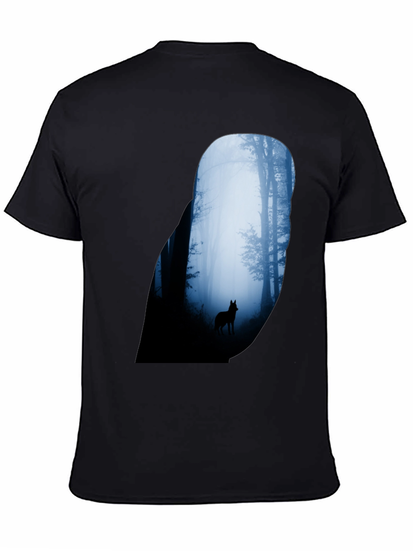 Wolf Silhouette Forest Graphic Tee - Black