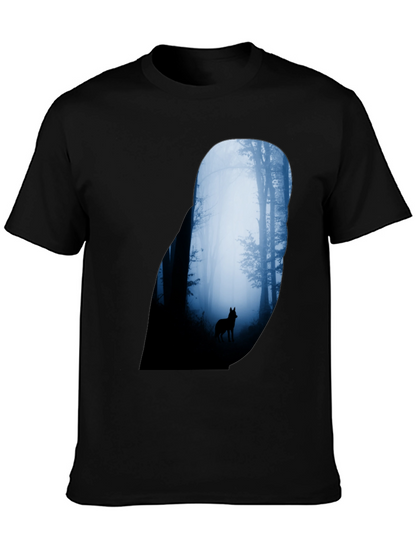 Wolf Silhouette Forest Graphic Tee - Black