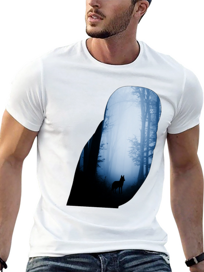 Wolf Silhouette Forest Graphic Tee - Black