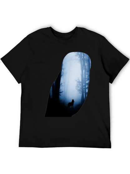 Wolf Silhouette Forest Graphic Tee - Black