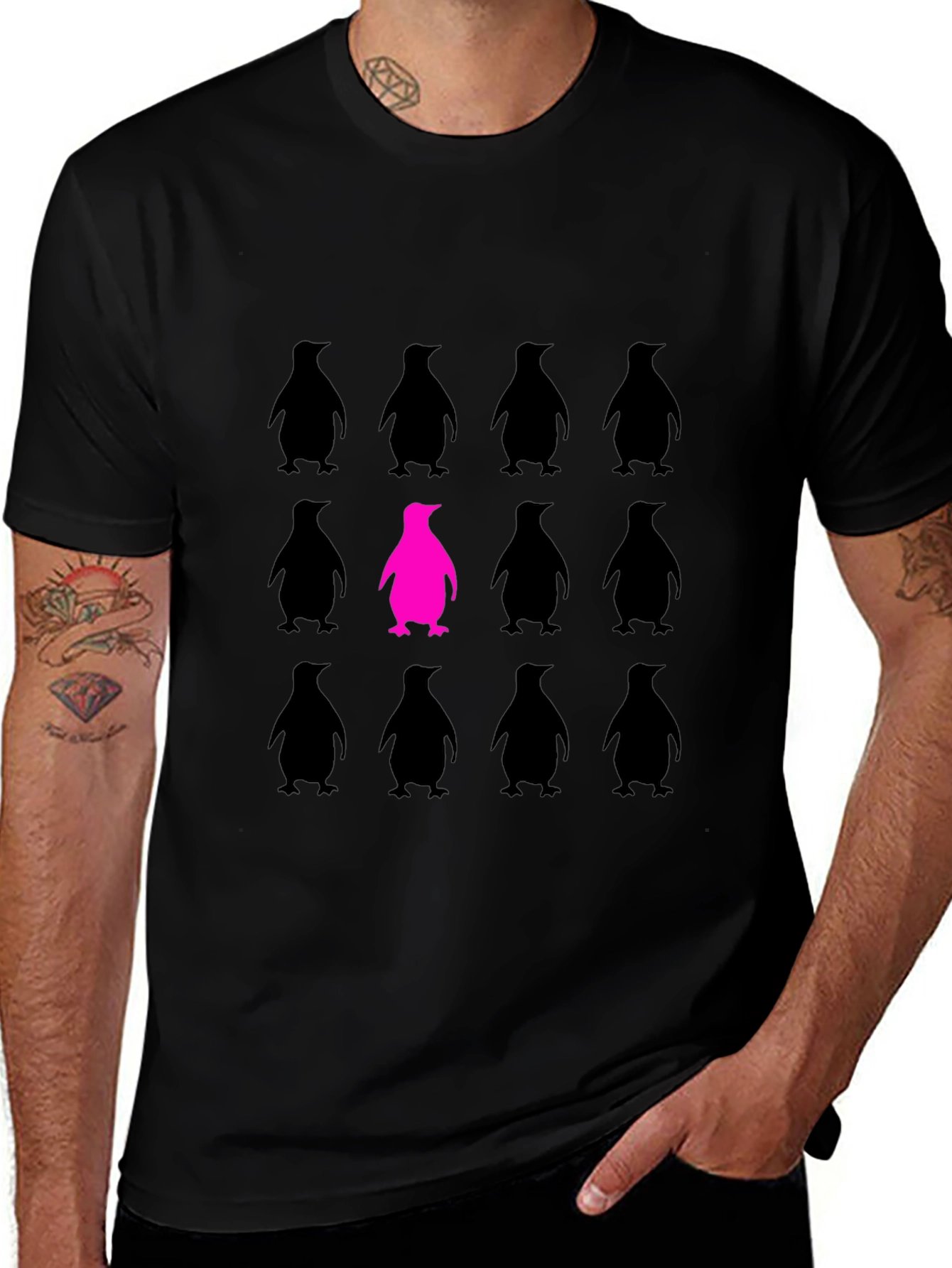 Be Unique Penguin Graphic Tee - Black
