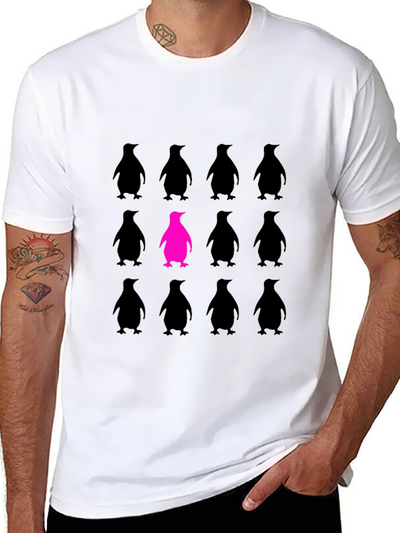 Be Unique Penguin Graphic Tee - Black