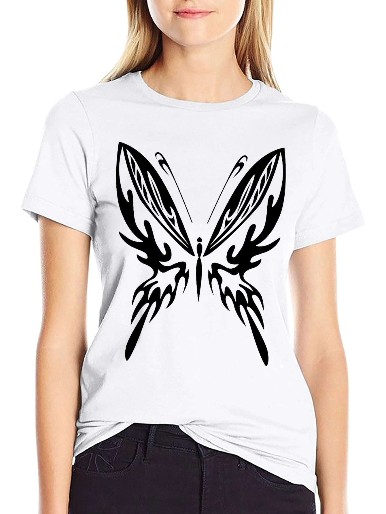 Tribal Butterfly Graphic Black T-Shirt