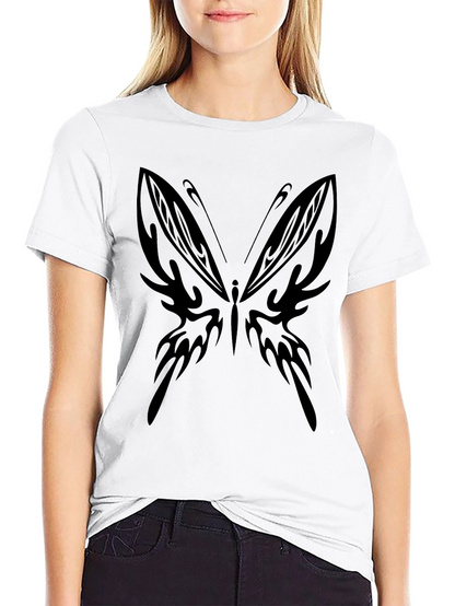 Tribal Butterfly Graphic Black T-Shirt