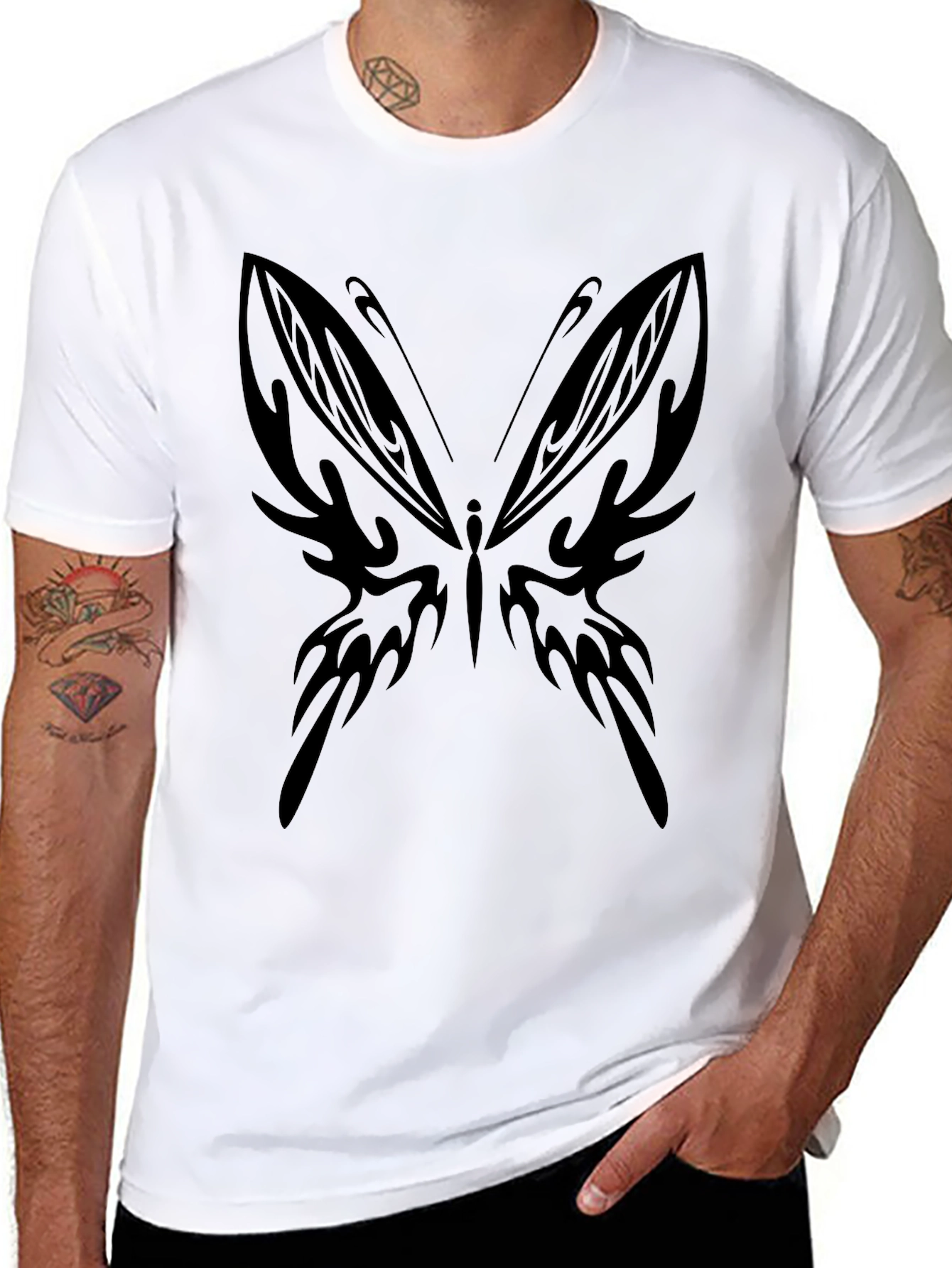 Tribal Butterfly Graphic Black T-Shirt