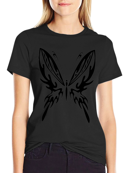 Tribal Butterfly Graphic Black T-Shirt