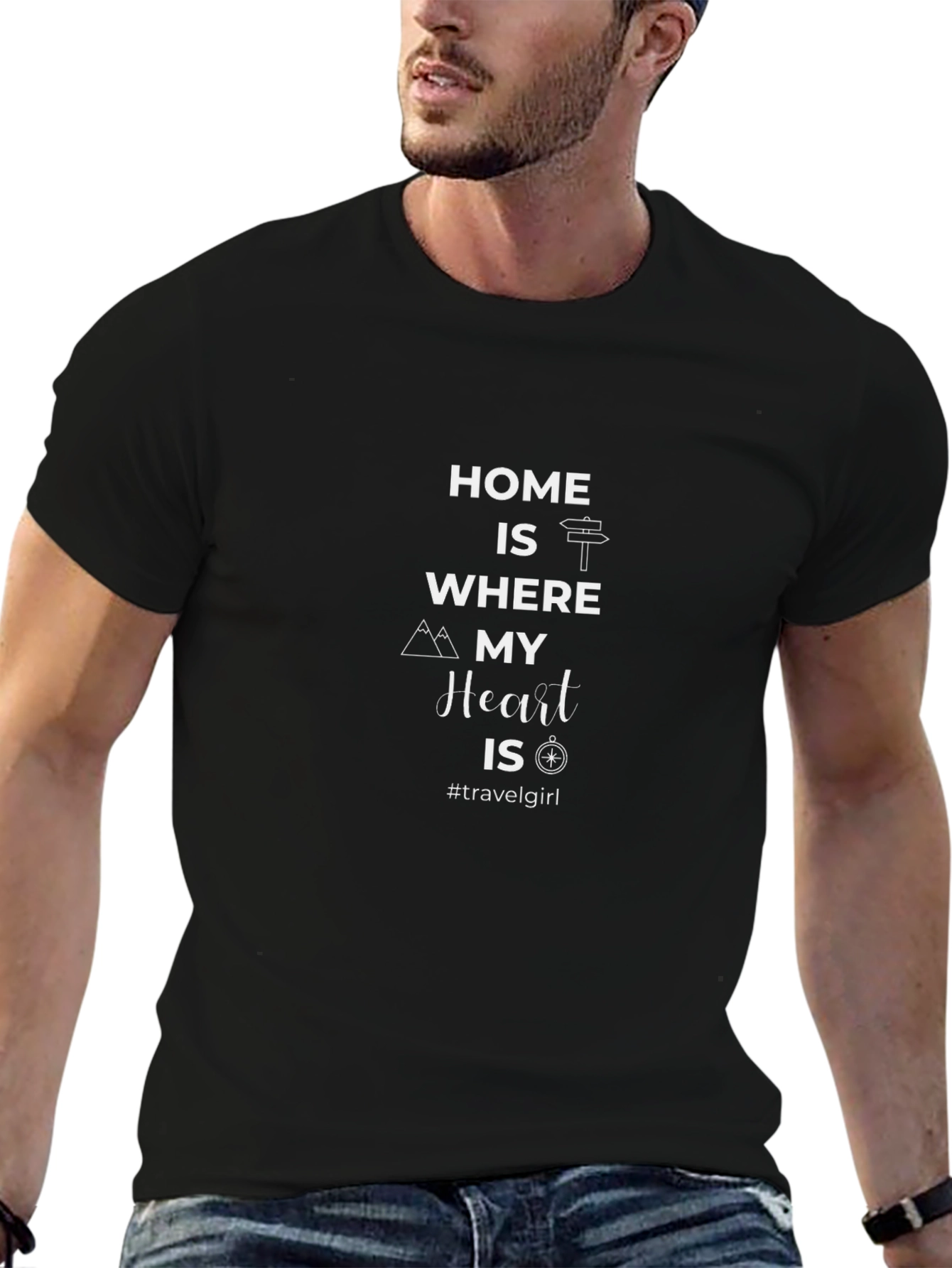 Travel Girl Black Cotton T-Shirt